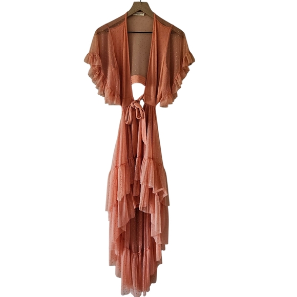 Spell x Coachella Peach High Low Grace Cutout Tulle Midi Dress - Picture 3 of 15